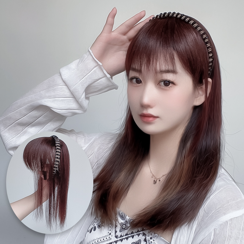 真发辫子发箍刘海一体假发女隐形头顶补发遮白发增发量前额刘海片
