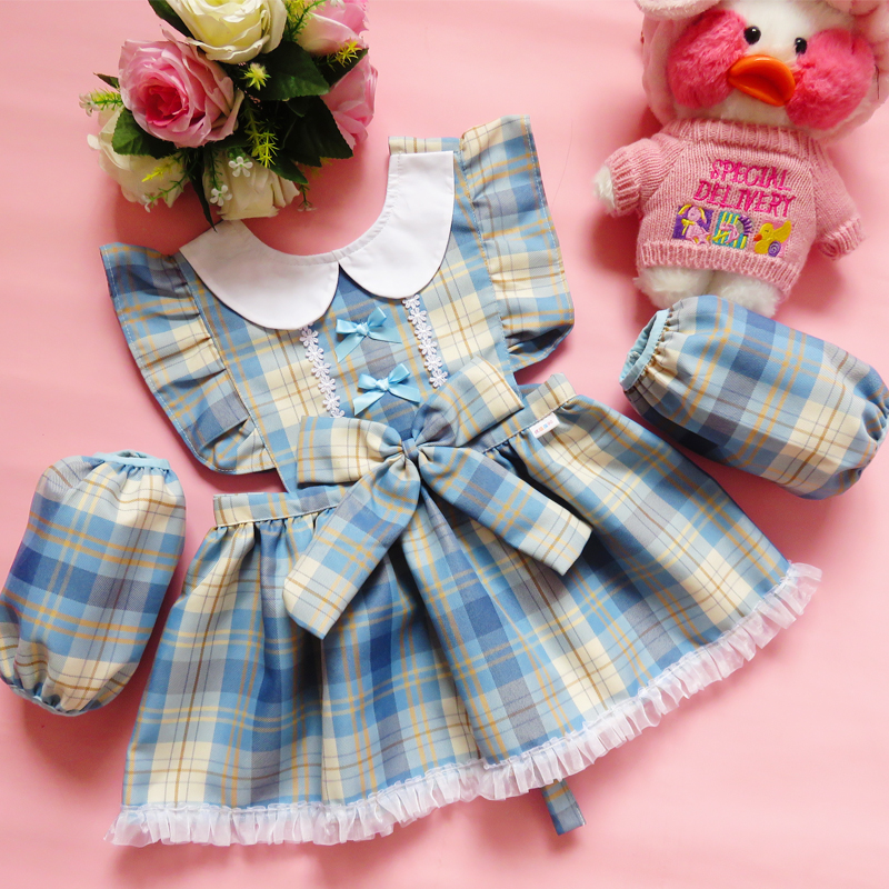 JK格子宝宝罩衣无袖儿童护衣反穿衣女童防水婴儿吃饭衣公主围裙