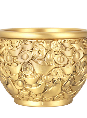 聚宝盆招財纯铜摆件聚财进宝客厅铜器狮首铜缸店铺旺财装饰工艺品