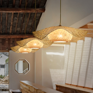 竹编灯新中式 餐厅火锅店茶楼创意艺术造型灯 茶室民宿竹艺吊灯日式