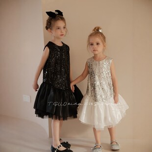 女童连衣裙夏季新款洋气中大童亮片鱼尾演出背心裙生日亮闪闪礼服