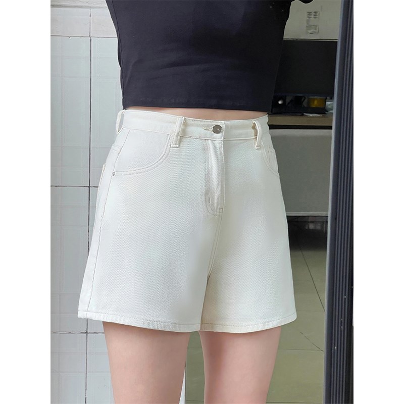 适合胯大腿粗杏色牛仔短裤女夏薄款胖妹妹mm宽松显瘦阔腿五分裤子