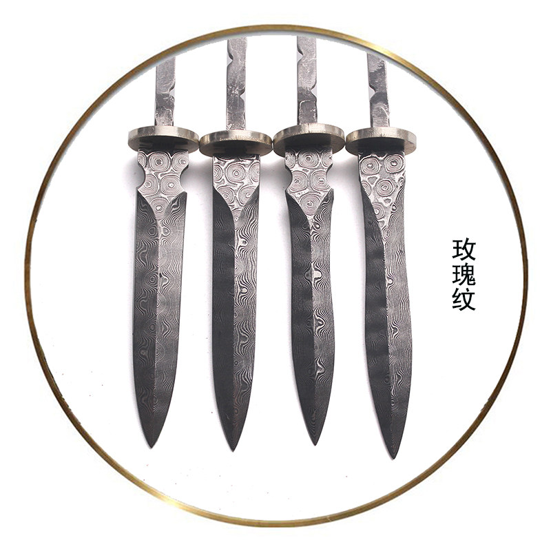 玫瑰纹大马士革钢 茶剑胚 茶刀胚 小直坯 焊接杆坯DIY茶道配件017
