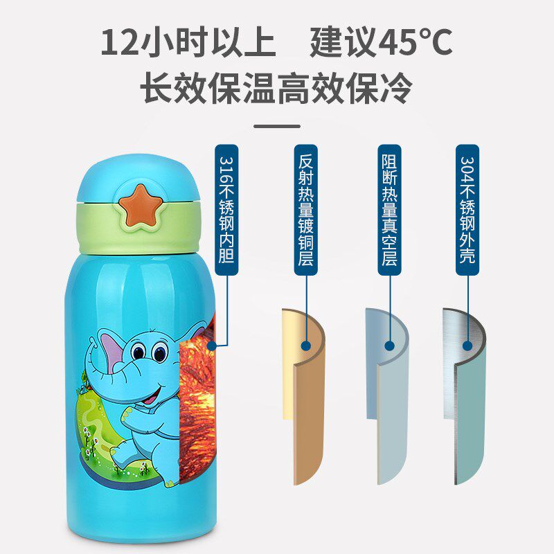 儿童水杯男女学生便携幼儿园萌宝吸管背带书包水壶刻字防摔保温杯