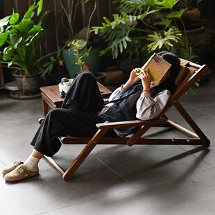 有清堂实木躺椅折叠午休北美黑胡桃木阳台躺椅懒人椅子宋式美学