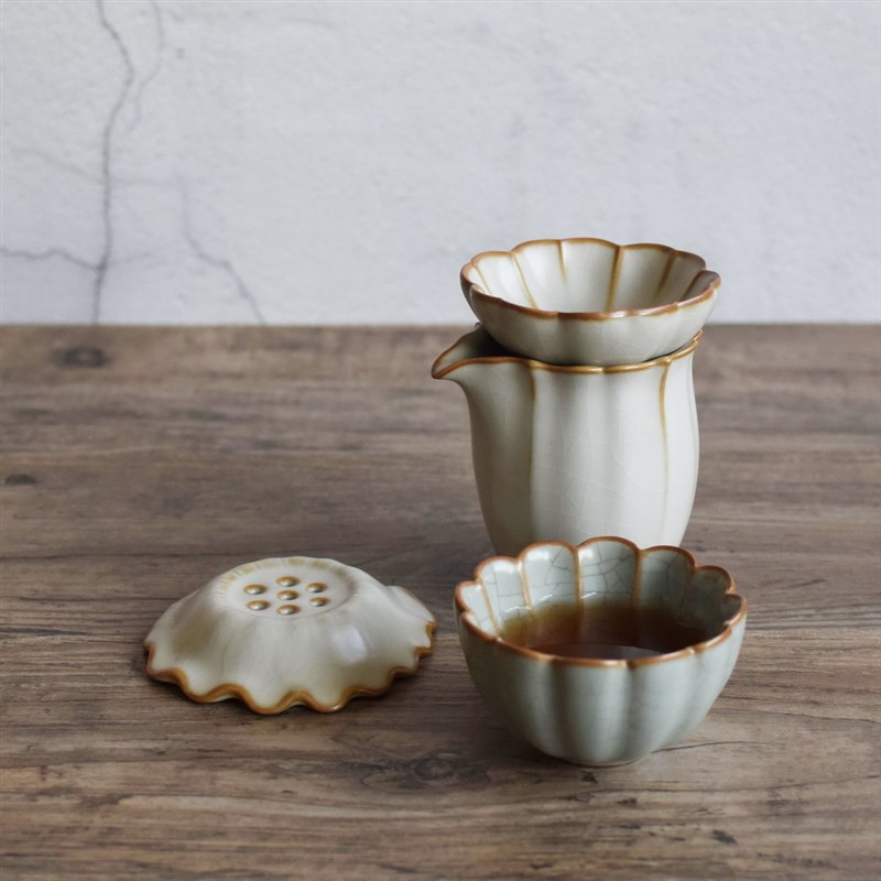 汝窑开片功夫茶具玛瑙釉304不锈钢滤网家用细密陶瓷茶滤荷花茶漏