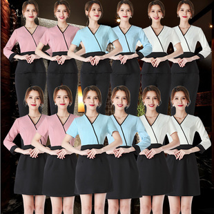 美容师工作服夏季女美容院高端时尚养生馆连衣裙足浴技师秋冬套装