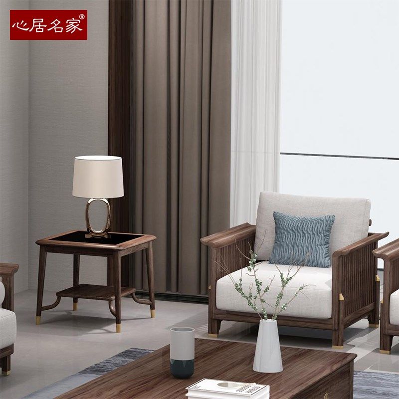 心居名家新中式实木沙发角几乌金木禅意客厅家具正方形边几茶桌
