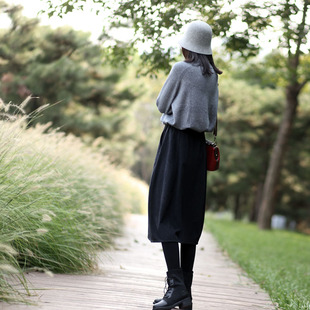 羊毛半身裙秋冬中长款外穿遮胯裙子显瘦冬季花苞裙毛呢半身长裙