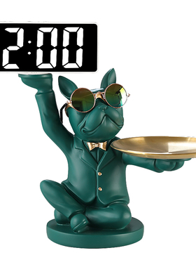 狗狗轻奢摆件智能电子时钟客厅桌面卧室床头柜装饰品台式钥匙收纳