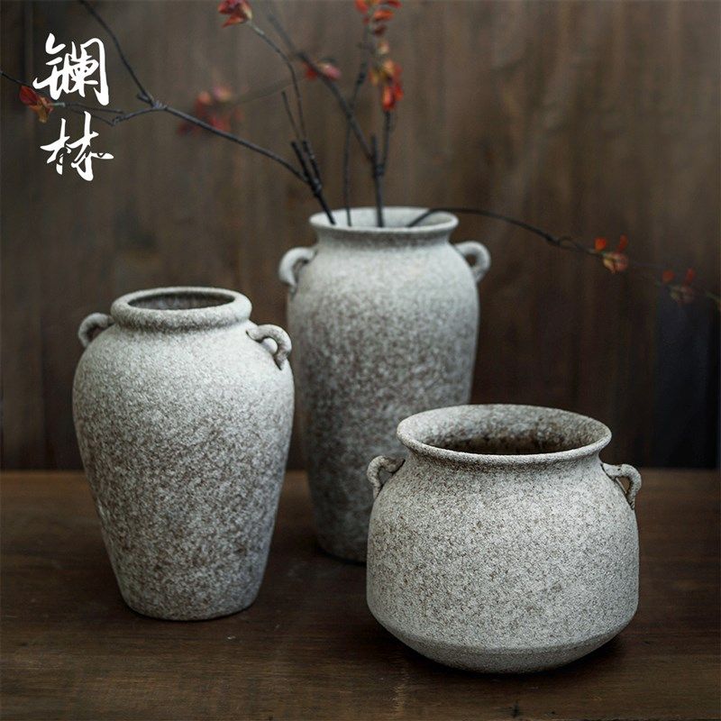 日式粗陶罐花瓶复古禅意花盆插花陶瓷土陶罐水培花器民宿装饰摆件,家居饰品,花瓶,淘宝优惠券,粉丝福利购,淘宝优惠卷