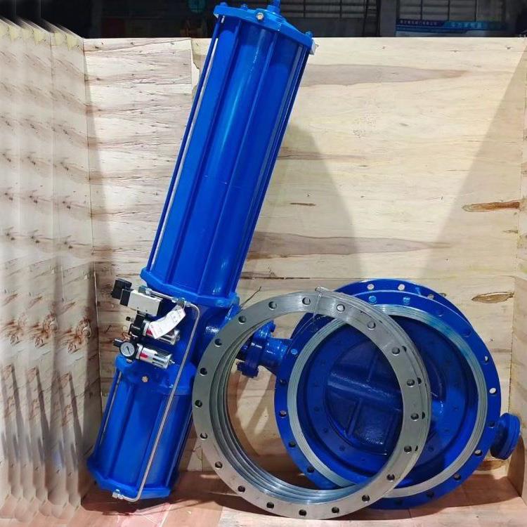 气动法兰硬密封蝶阀D643H单双作用AW执行器带手动大口径