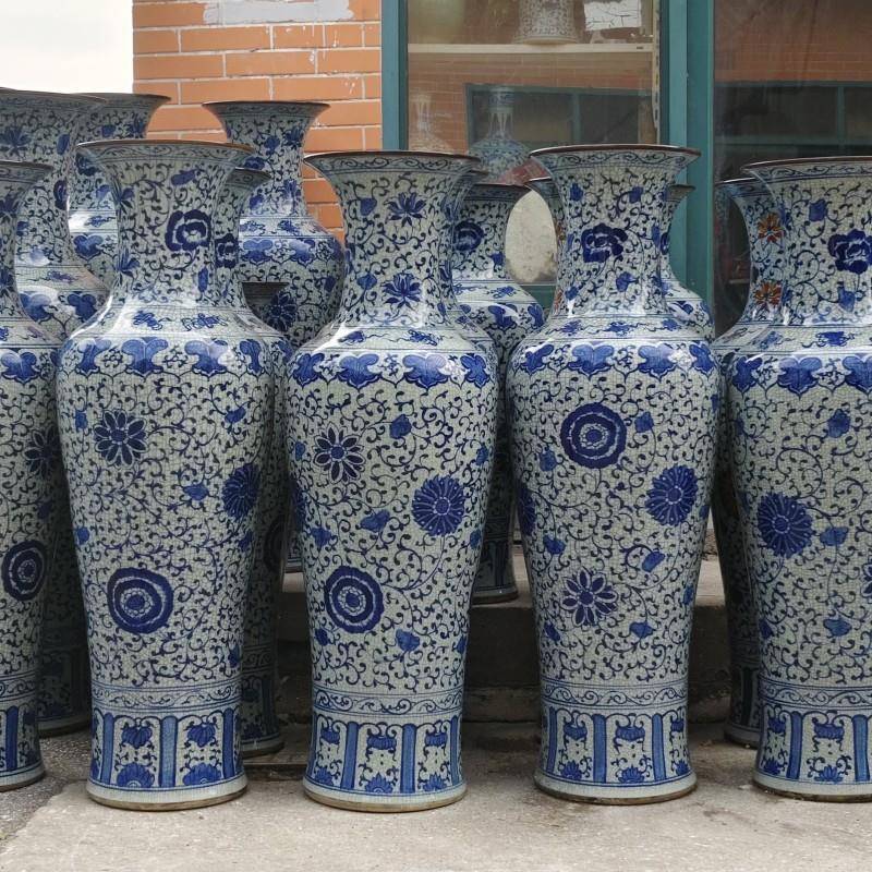 陶瓷工艺品摆件仿古手绘青花裂纹落地陶瓷大花瓶 古典装饰摆设
