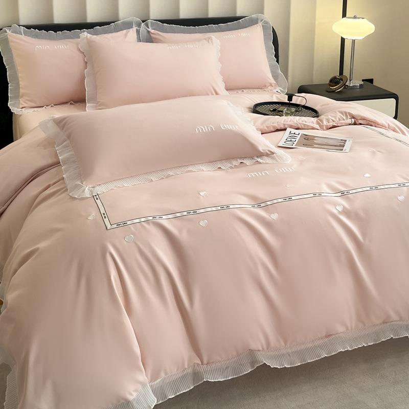 轻奢公主风60支亲肤澳棉花边四件套爱心刺绣被套床单床笠床上用品