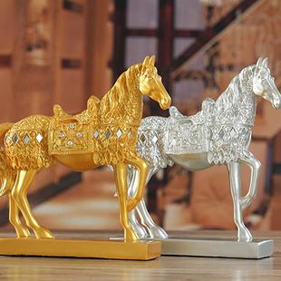 马摆件树脂制品金色银色马到成功工艺品客厅办公室饰品商务风摆件