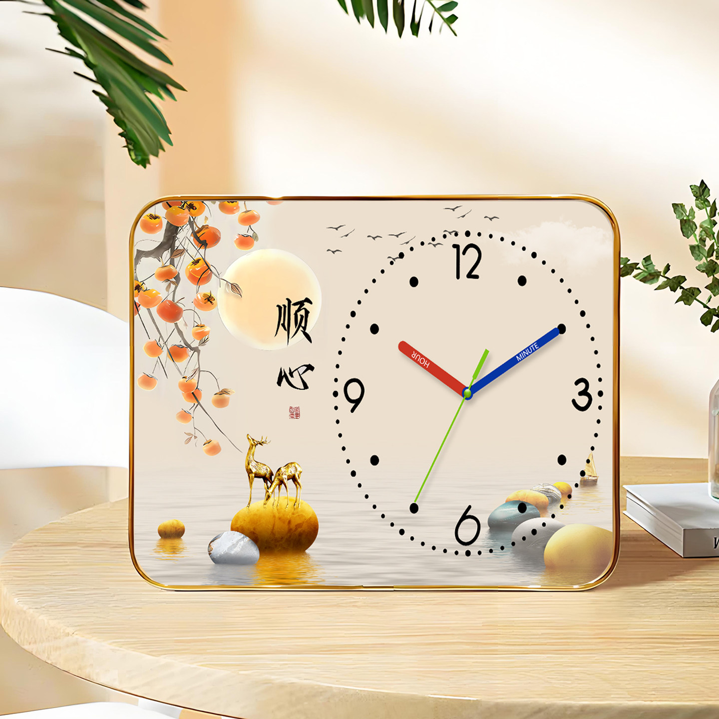 新款创意桌面时钟摆件中式静音恭喜发财摆放钟表摆台简约现代台钟