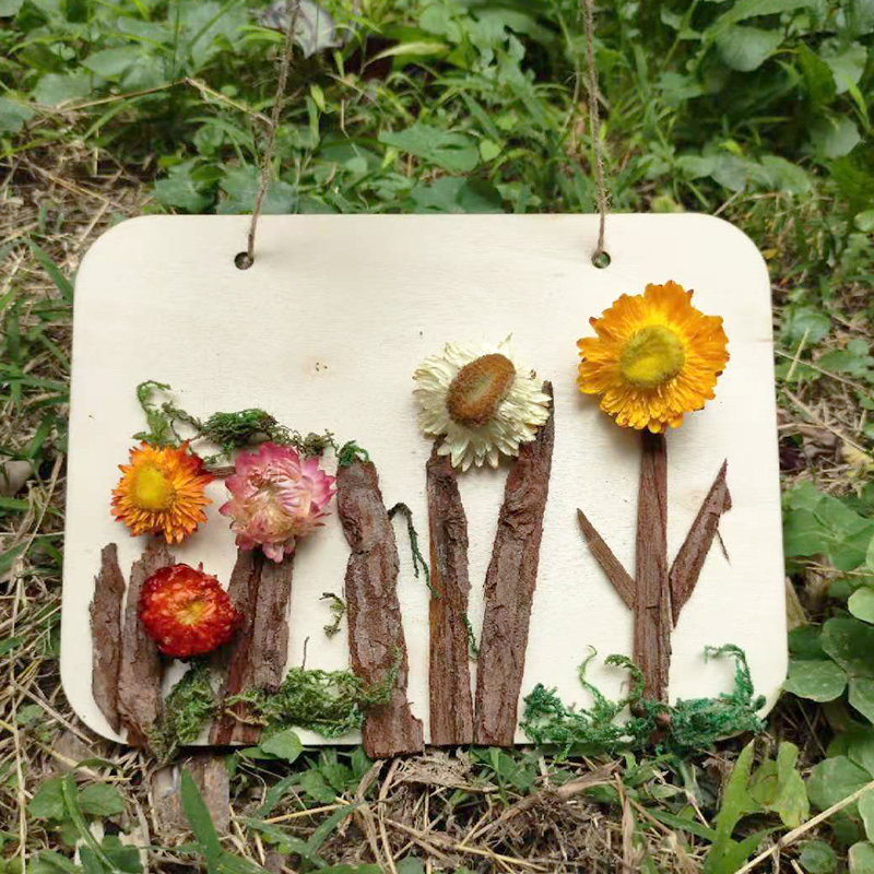 方圆形画框儿童幼儿园手工diy创意低结构原生态树枝木片花朵挂件