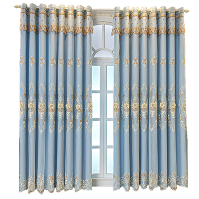 欧式简约层加厚遮光布纱一体成品客厅卧室奢华大气浮雕绣花窗帘
