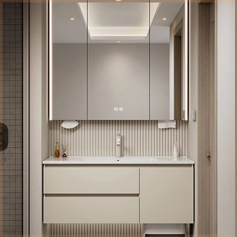 定制扫地机器人75/85/95/105/115陶瓷一体盆浴室柜洗漱台通顶镜柜