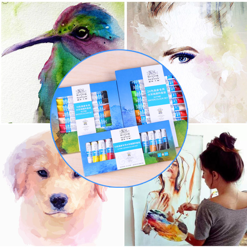 温莎牛顿水彩颜料2色初学者水彩画颜料工具装3色18色管装水彩美术