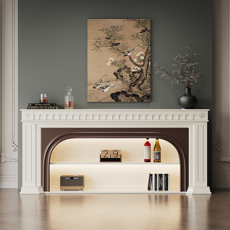 法式奶油风电视柜黑色仿真火取暖壁炉柜大尺寸实木装饰柜子定制