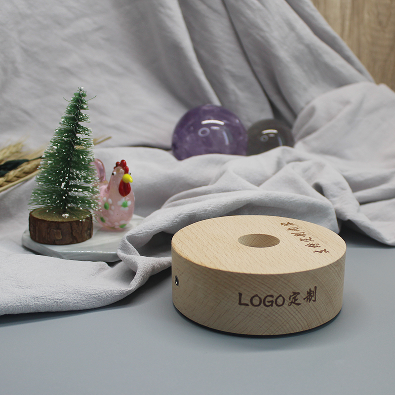 实木LED水晶琉璃小夜灯USB充电发光底座香熏花瓶酒瓶摆件工艺品