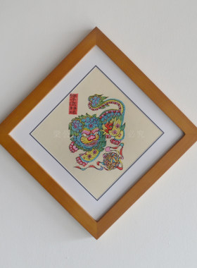 武强年画装饰画四季平安五福临门狮子滚绣球富贵花开手工年画