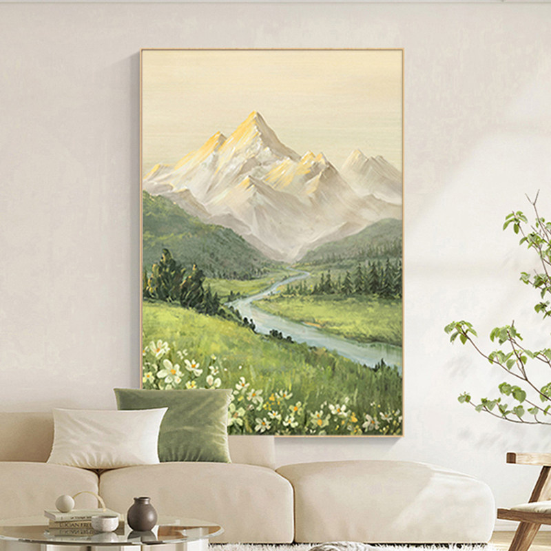 客厅现代装饰画奶油风寓意好沙发背景墙挂画高级山水画沙发落地画