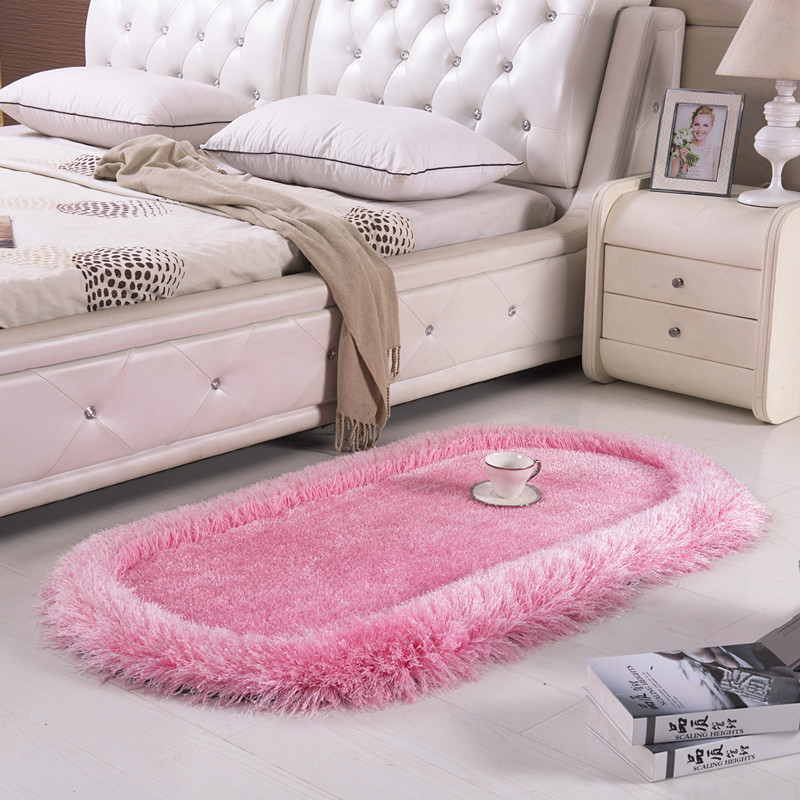 可爱椭圆形卧室床边毯粉色少女心婚房地毯客厅书房休闲加厚大地垫