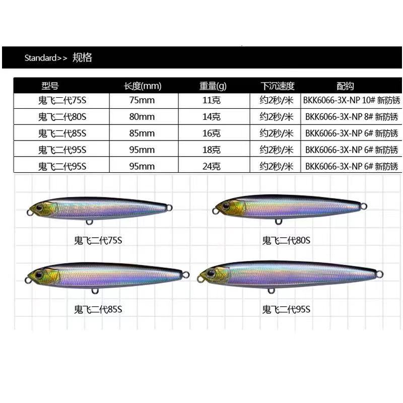 EWE美夏鬼飞二代沉水铅笔路亚饵超远投翘嘴鳡鱼海鲈军鱼路亚假饵