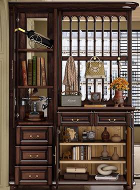 中风风实木94080屏柜入户玄关黑物胡古桃木酒柜正对门客厅沙发隔