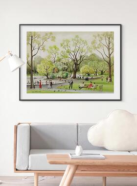 约复古油20211116画loft公寓桌摆纽约中公园简水彩画表客央厅装饰