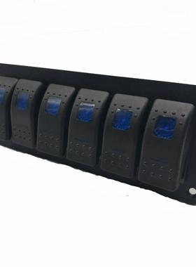 汽关NJU车房车面开6位铝板面板开关板5PO-NOFF双蓝灯开关