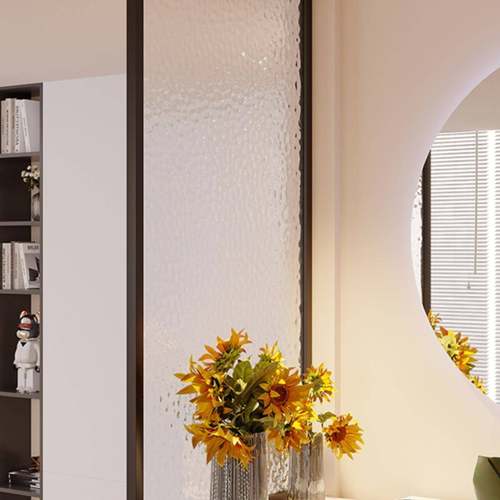 985亚克力不锈钢手台洗半墙超屏白水纹玻璃风奶油油风画玻璃玄关