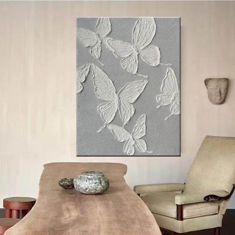 手绘油餐画白色蝴蝶石客厅玄关装饰画英砂理BAU肌画抽象厅儿童房,家居饰品,油画,淘宝优惠券,粉丝福利购,淘宝优惠卷