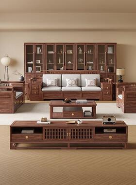 新实中式木发组合家胡用客厅现代简约轻奢黑桃木储物小沙H2101户