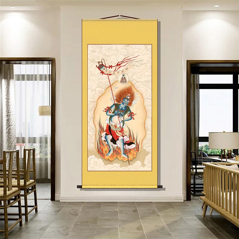 面燃大士神像水陆法会鬼王挂画焰口焦面供奉装饰画书房玄关卷轴画