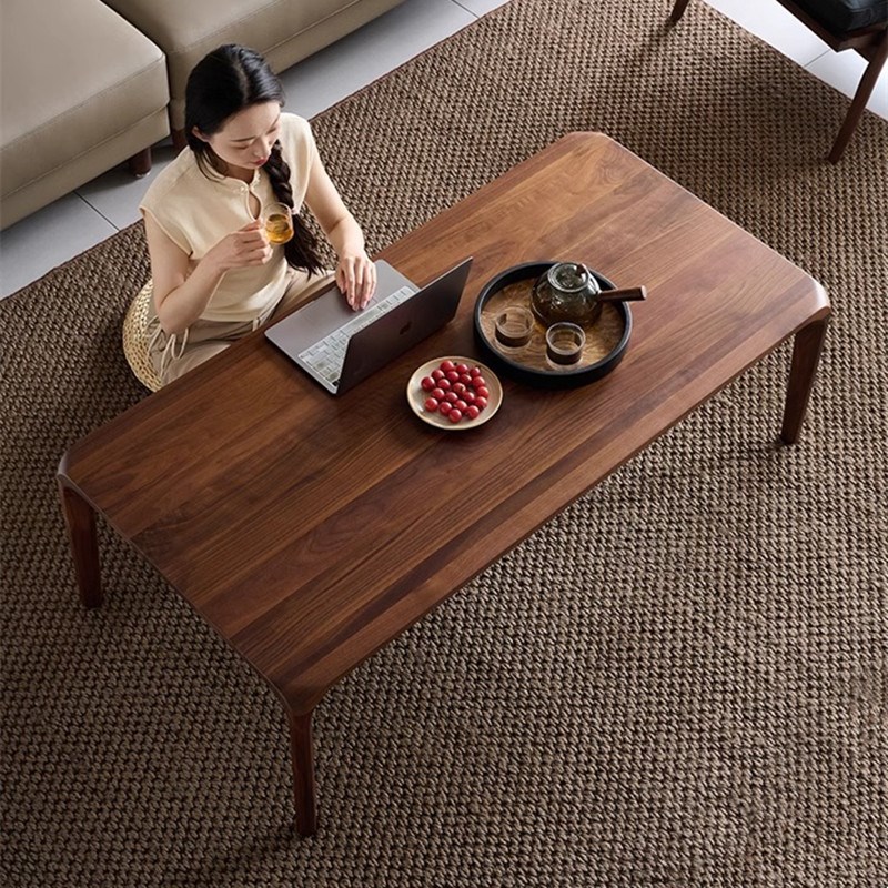 黑胡桃木望月茶几客厅全实木榫卯茶桌矮桌小户型家用飘窗茶台