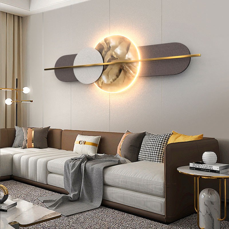 现代简约客厅沙发背景墙装饰画立体砂岩肌理带LED灯卧室床头挂画