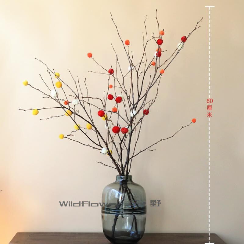 天然枯树枝干枝红色永生花干花艺术客厅卧室玄关前台装饰玻璃花瓶