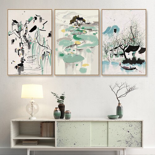 大本营 diy数字油彩画吴冠中江南水乡古镇风景餐桌茶几沙发装饰画