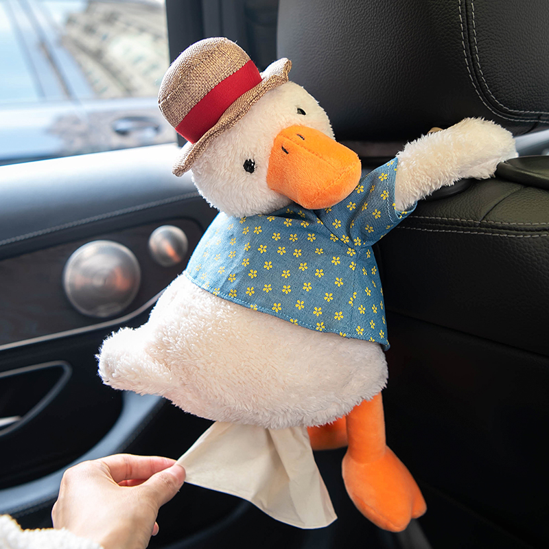 可爱加油鸭公仔车载座椅挂式毛绒纸巾抽盒套车内布娃娃竹炭包玩偶