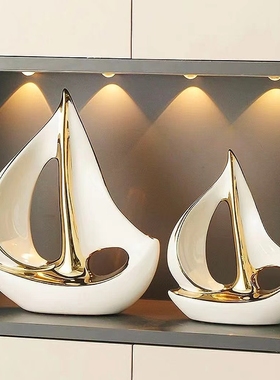 办公桌面一帆风顺帆船摆件家居饰品陶瓷客厅酒柜装饰乔迁新居礼品