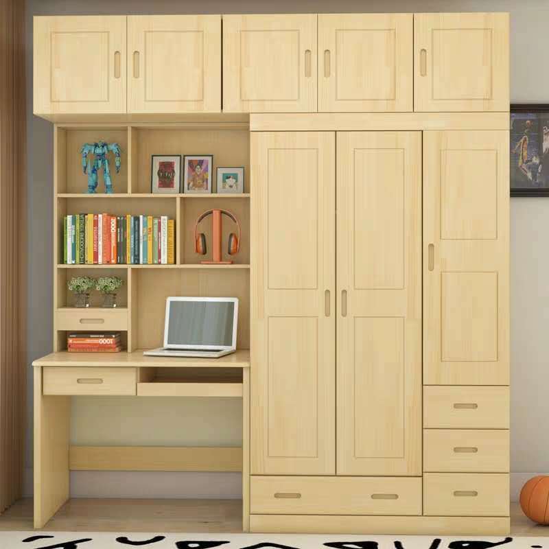 实木衣柜书桌松木电脑桌衣柜桌柜一体带定制儿童学习桌二合一