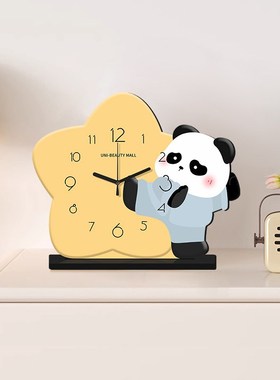 桌面时钟摆台式座钟2025新款功夫熊猫摆放式客厅钟表装饰品小摆件