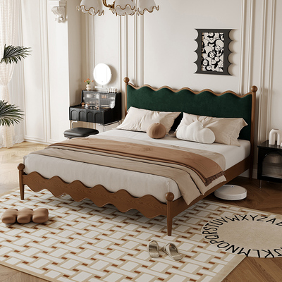 法式奶油风复古床白色排骨架床架人床纯实木床白蜡木卧室床