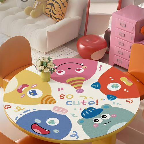 多巴胺圆形桌垫防水防油桌布免洗可擦餐桌桌垫小怪兽皮革茶几台布