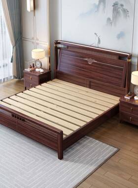 新中式乌金木卧实木米XVQ床2.米双人床轻奢现代简约主室1.50储物