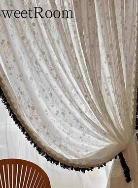 31米曼影纱法式.式浪漫美复古重浮雕窗纱花边QSI窗纱工帘米色