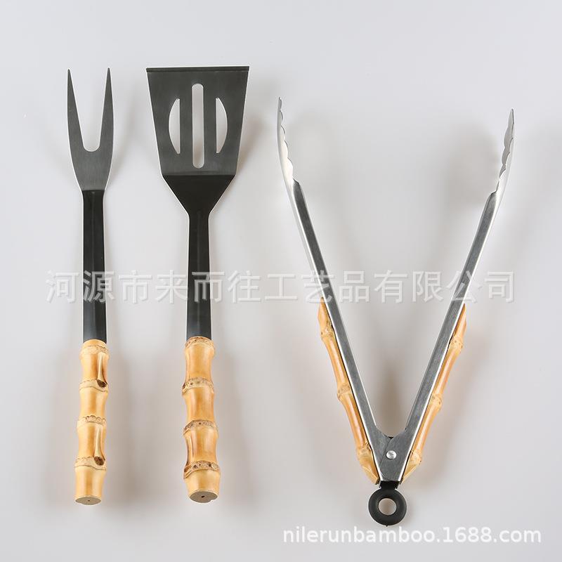 烧烤工具套装不钢节根竹露木锈柄户外野炊营BJHNBQ烤食物夹漏铲叉